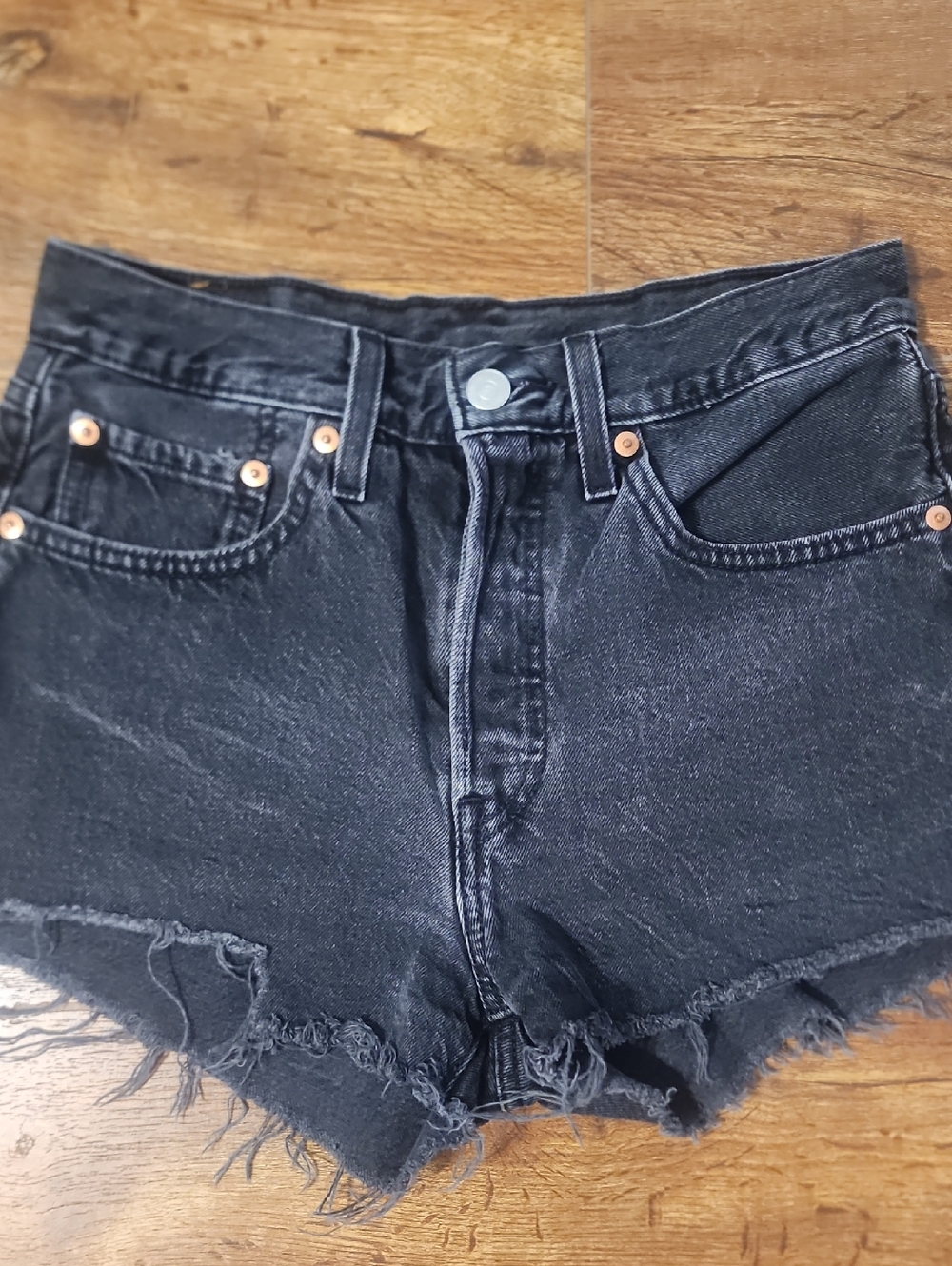 Levi's Washed Black Frayed Hem Jean Shorts